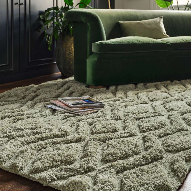 Tapis shaggy haut de gamme en polyester Cordoba vert sauge