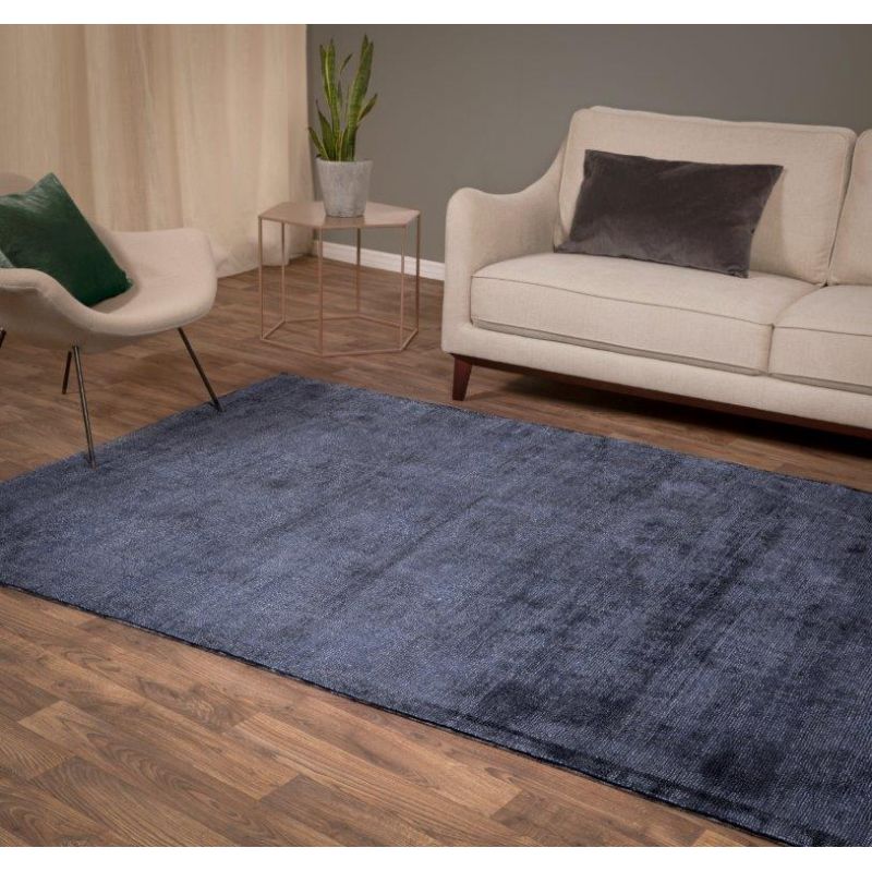 Tapis de bureau tissé main en viscose Salta bleu marine