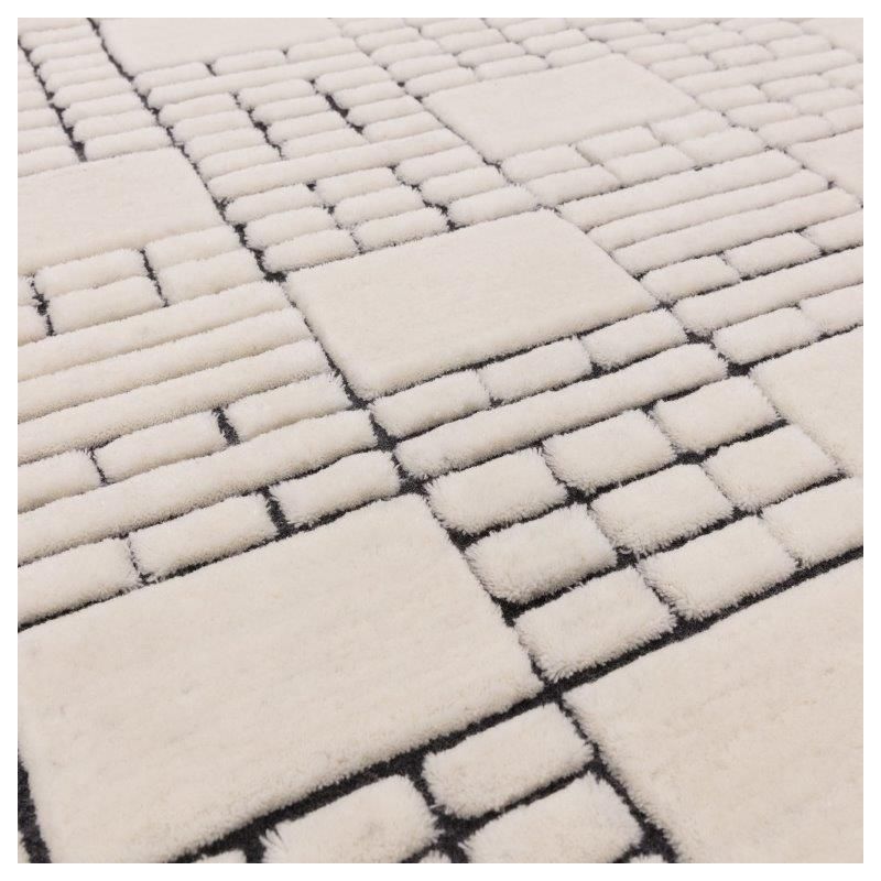 Tapis de salon moderne en laine de Nouvelle-Zélande Ushuaïa crème et noir