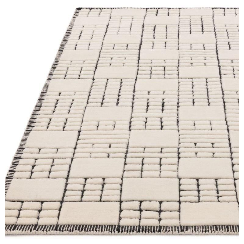 Tapis de salon moderne en laine de Nouvelle-Zélande Ushuaïa crème et noir