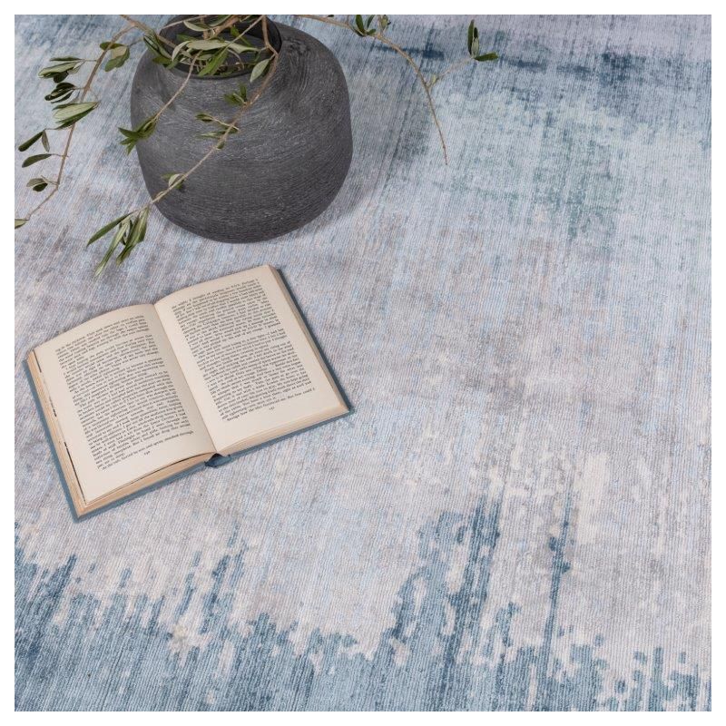 Tapis de salon moderne viscose tissé main nuances de bleus Rosario