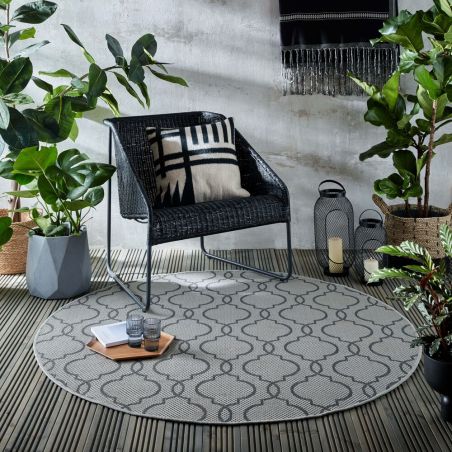 Tapis d'extérieur rond Milan gris et anthracite salon Tapis d'extérieur rond Milan gris et anthracite salon