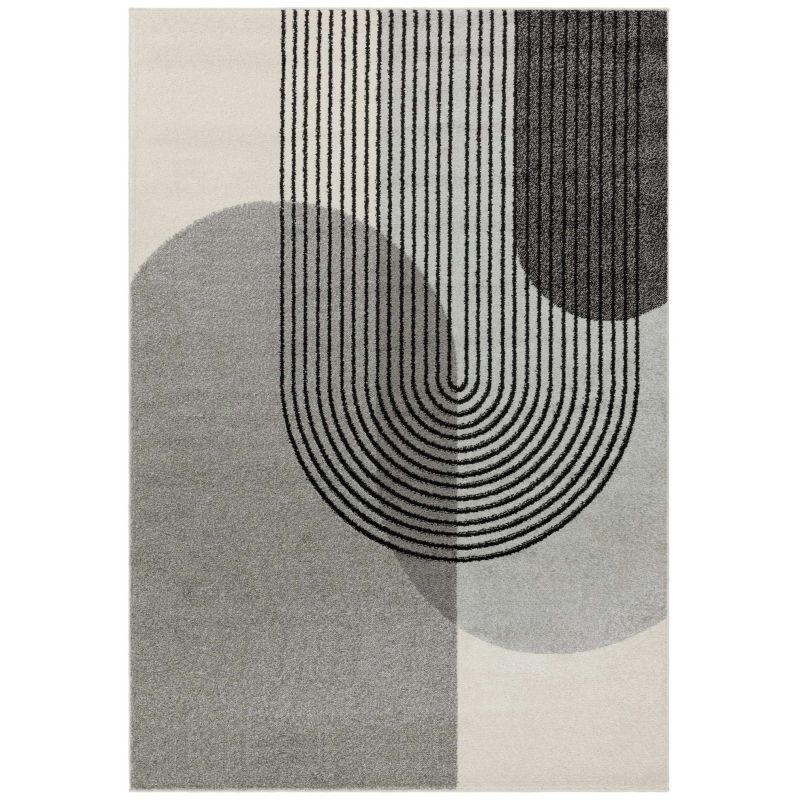 Tapis moderne art deco en polypropylène Corrientes gris, noir et blanc