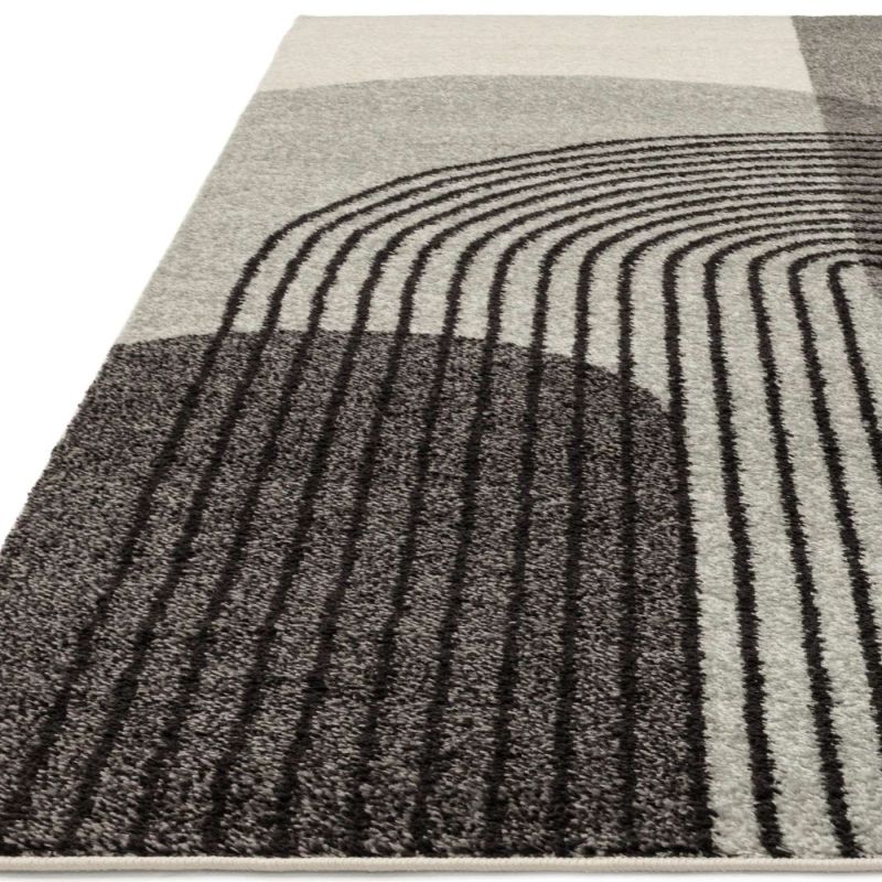 Tapis moderne art deco en polypropylène Corrientes gris, noir et blanc