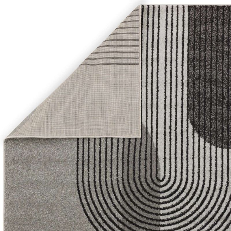 Tapis moderne art deco en polypropylène Corrientes gris, noir et blanc
