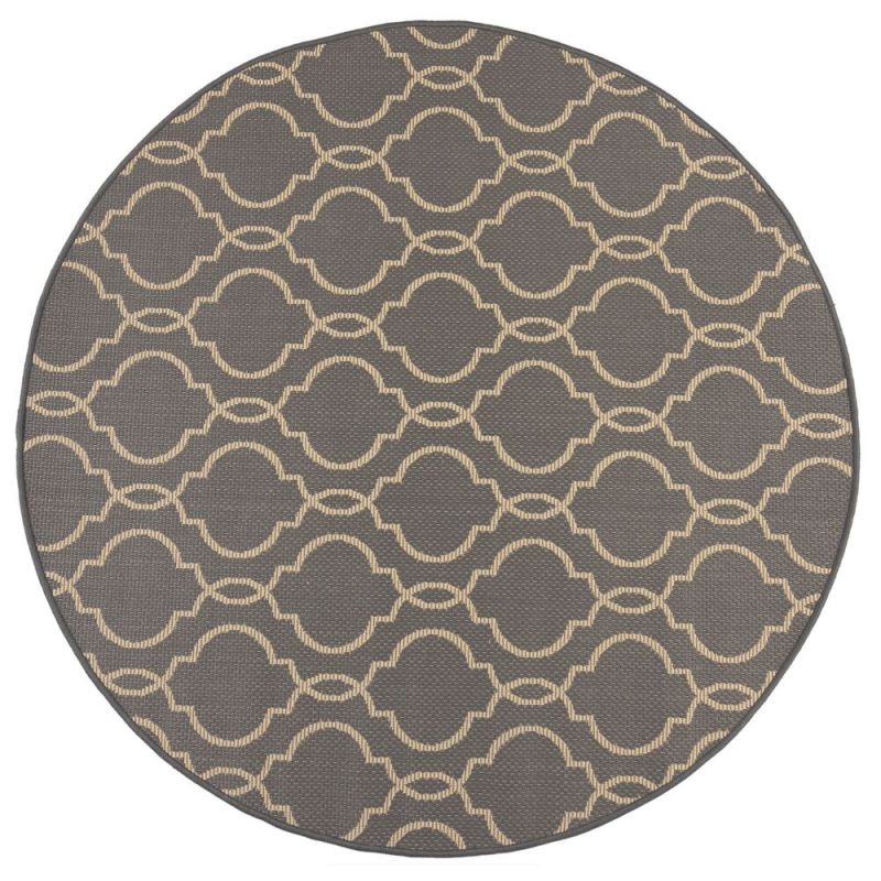 Tapis d'extérieur rond Milan gris motifs beige