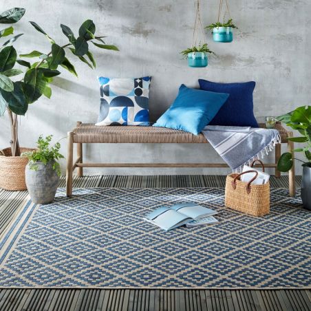 Tapis d'extérieur intérieur rectangulaire Moretti Bleu et Beige salon Tapis d'extérieur intérieur rectangulaire Moretti Bleu et Beige salon