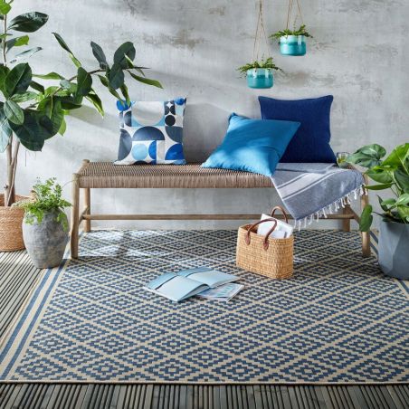 Tapis d'extérieur intérieur rectangulaire Moretti Bleu et Beige Tapis d'extérieur intérieur rectangulaire Moretti Bleu et Beige