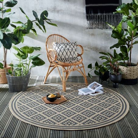 Tapis d'extérieur rond Moretti Beige et gris salon Tapis d'extérieur rond Moretti Beige et gris salon