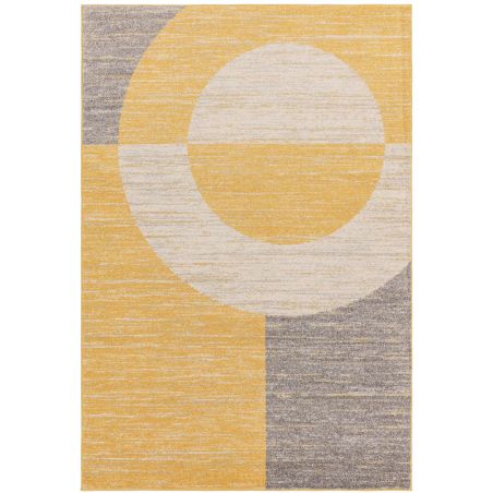 Tapis moderne art deco en polypropylène Junin jaune, gris et ivoire Tapis moderne art deco en polypropylène Junin jaune, gris et ivoire