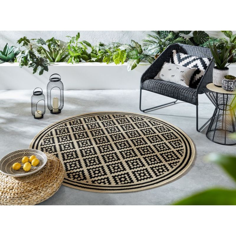 Tapis d'extérieur rond Moretti Noir et Beige salon