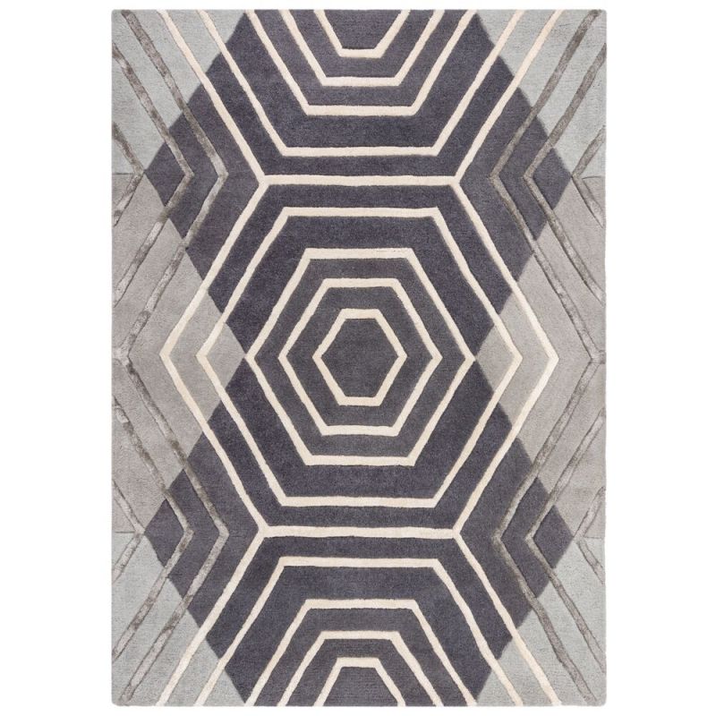 Tapis de salon de salle à manger en laine et viscose gris Architect Harlow