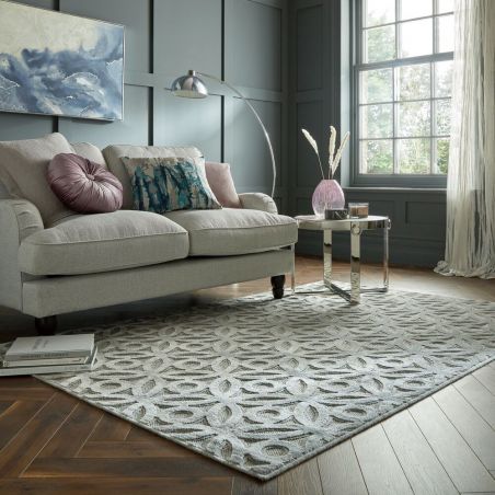 Tapis de salon en laine et viscose Clarissa Gris Argent Salon Tapis de salon en laine et viscose Clarissa Gris Argent Salon