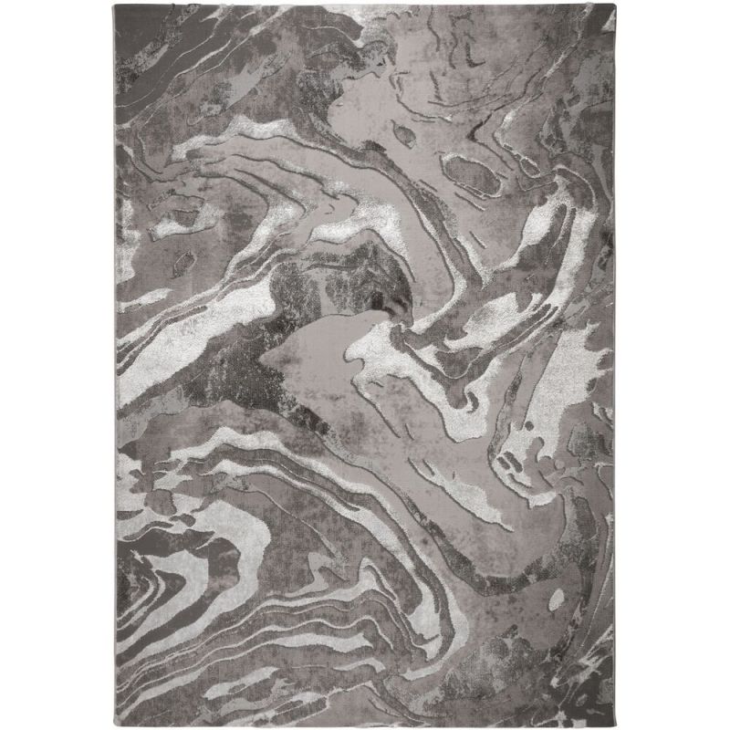 Tapis de salon en fibre synthétique Gris Argent Marbled - FLAIR RUGS