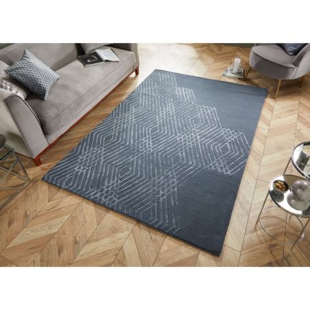 Tapis de salon en laine et viscose bleu petrol Architect Diamonds Tapis de salon en laine et viscose bleu petrol Architect Diamonds