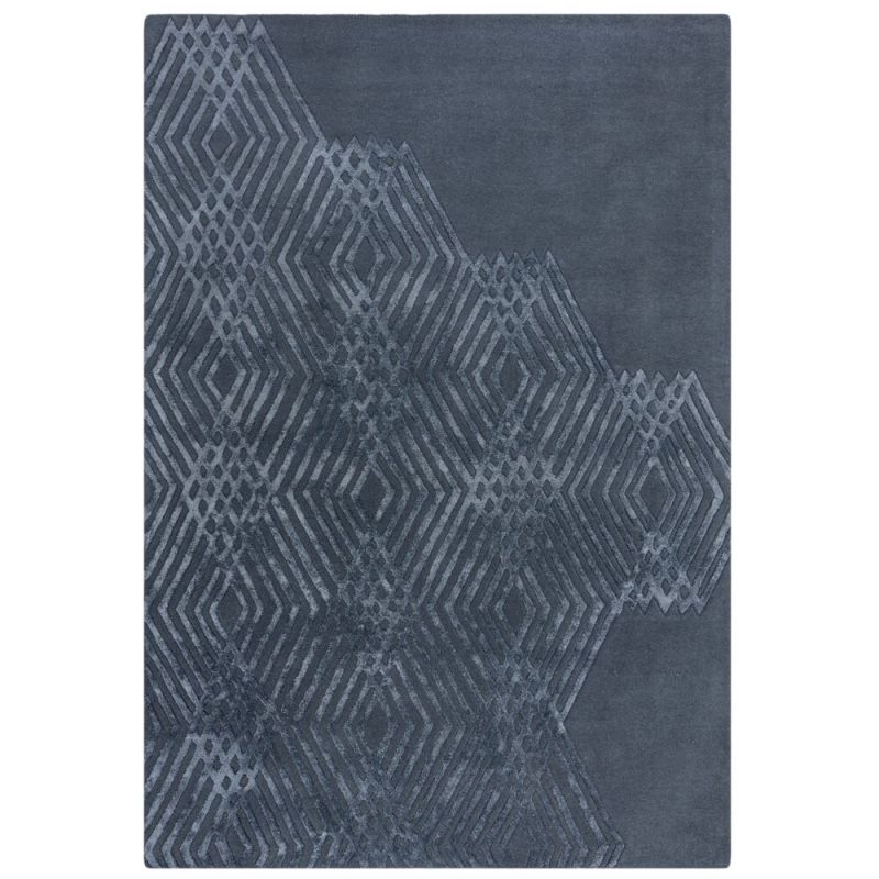 Tapis de chambre en laine et viscose bleu petrol Architect Diamonds