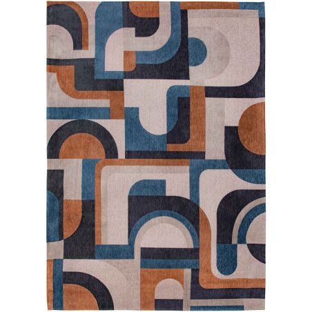 Tapis de salle à manger style art deco en polyester Module bleu et camel