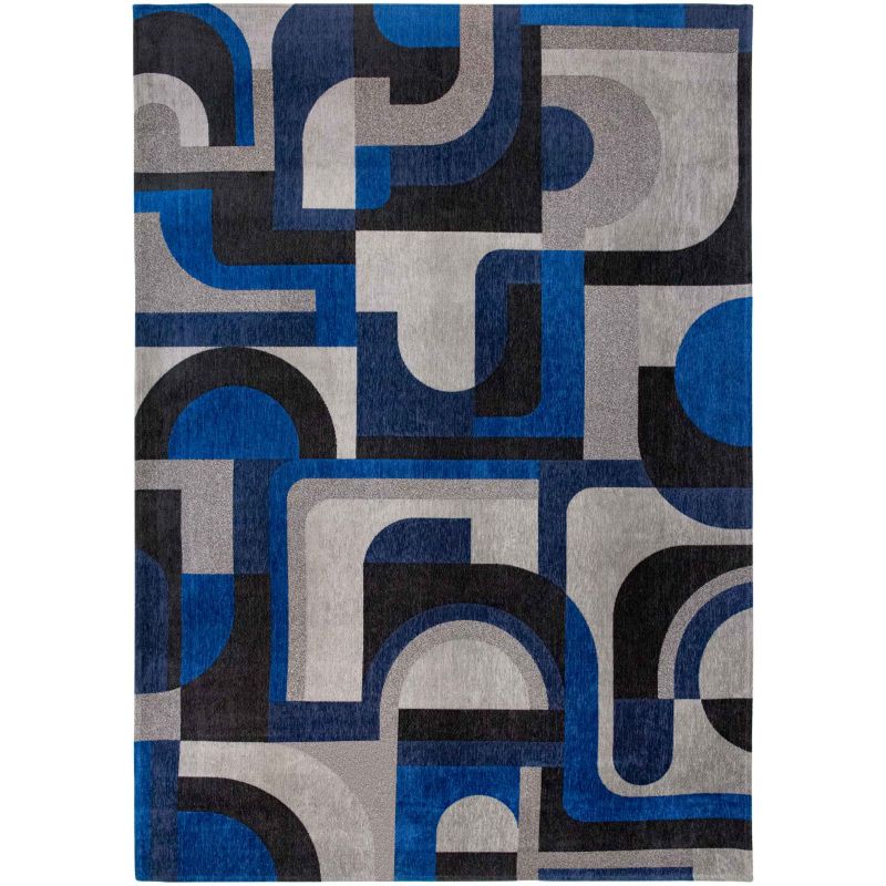 Tapis de salon style art deco en polyester Module bleu weimar - Louis de Poortere