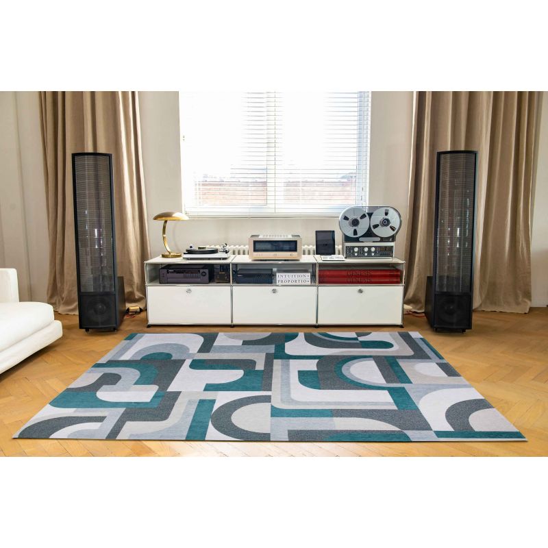 Tapis de salle à manger style art deco en polyester Module vert morris