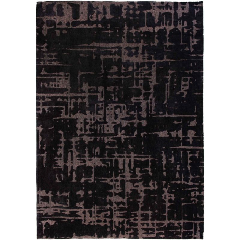 Tapis de salon moderne en polyester noir et gris anthracite Baobab - Louis de Poortere