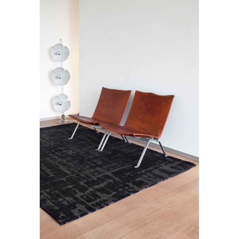 Tapis de salon moderne en polyester Baobab noir et gris anthracite