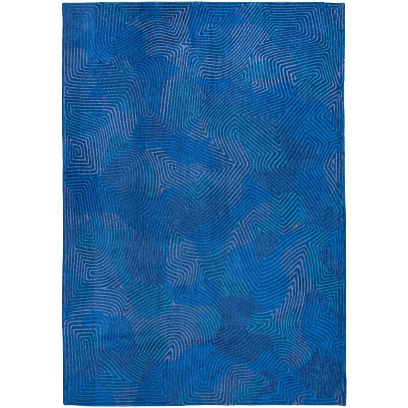 Tapis de salle à manger abstrait en polyester Coral bleu lagon - Louis de Poortere