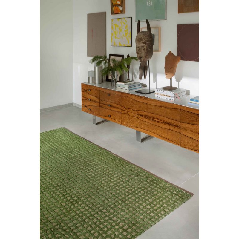 Tapis de salon design en polyester Trammel Alta Vert séjour