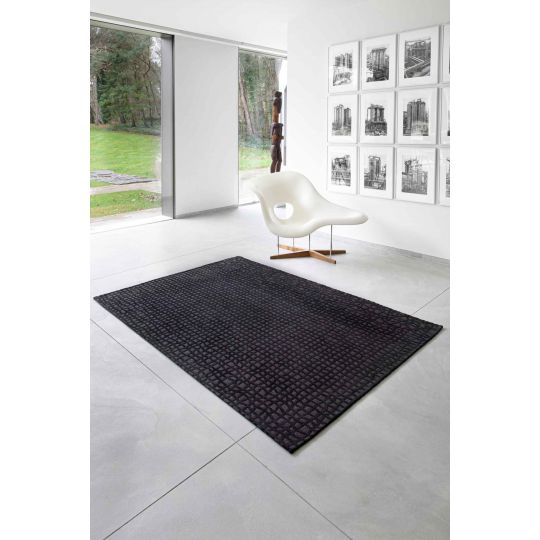 Tapis de salon design en polyester Trammel Oppian Black - Tapis Chic