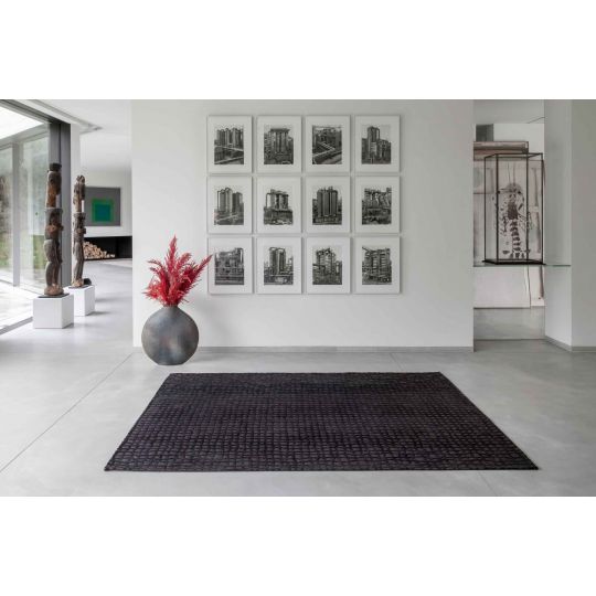 Tapis de salon design en polyester Trammel Oppian Black - Tapis Chic