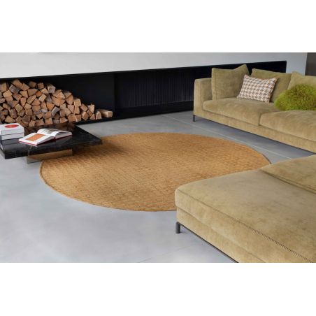 Tapis moderne haut de gamme en polyester Trammel Roman Gold rond Tapis moderne haut de gamme en polyester Trammel Roman Gold rond