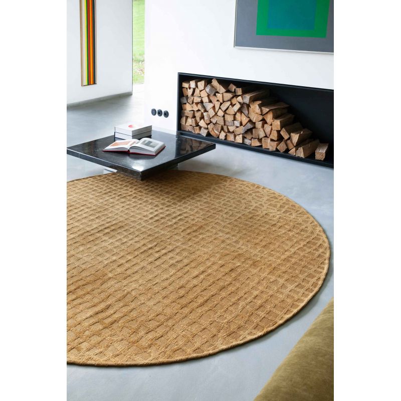 Tapis moderne haut de gamme en polyester Trammel Roman Gold rond salon