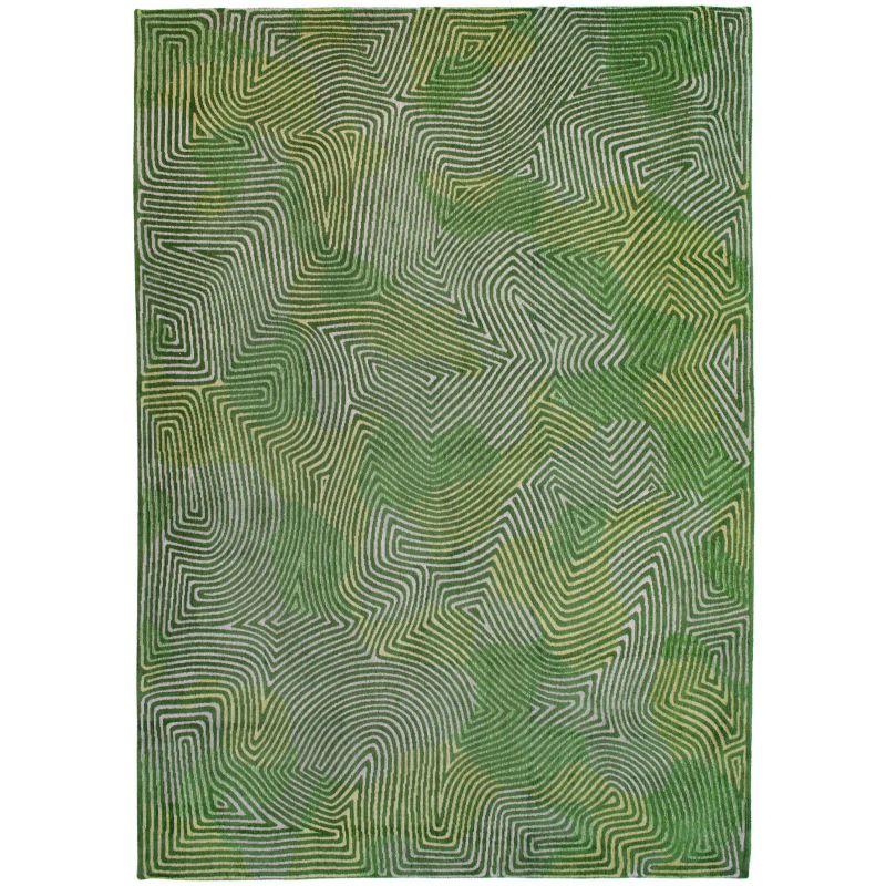 Tapis de salle à manger abstrait en polyester Coral vert tropical - Louis de Poortere