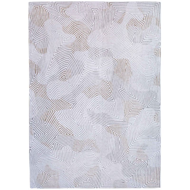 Tapis de bureau abstrait en polyester Coral blanc et beige