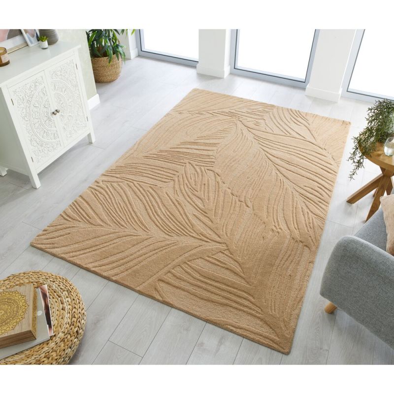 Tapis de salon à reliefs en laine Lino Beige foncé 