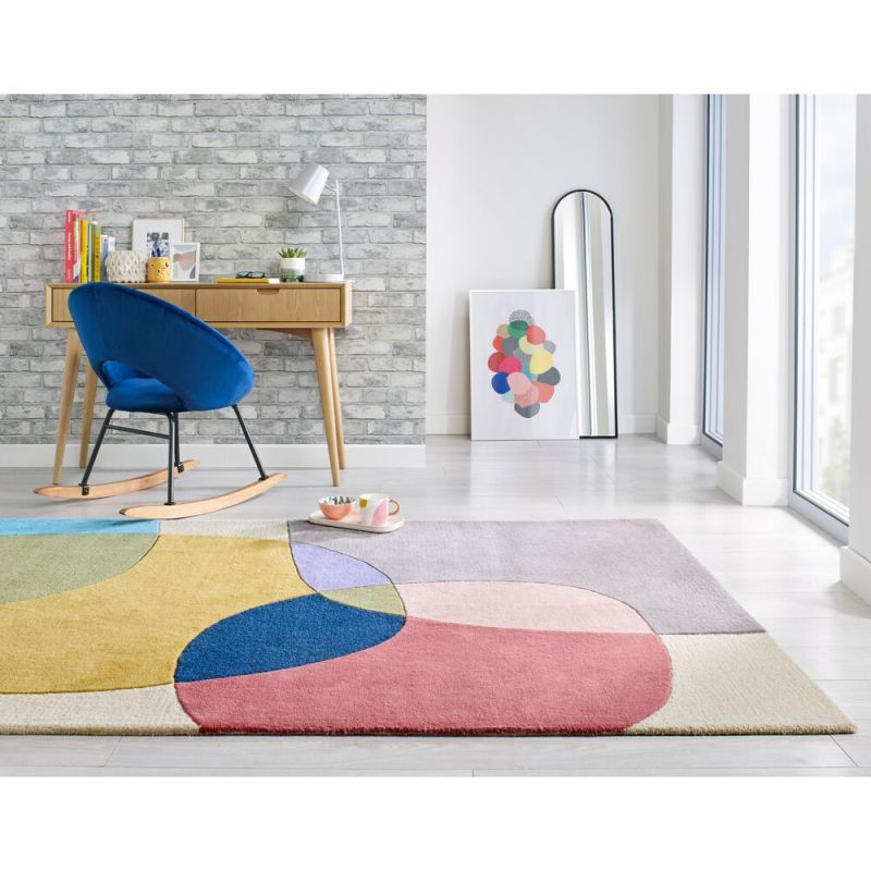 Tapis de salon pure laine multicolore radiance glow