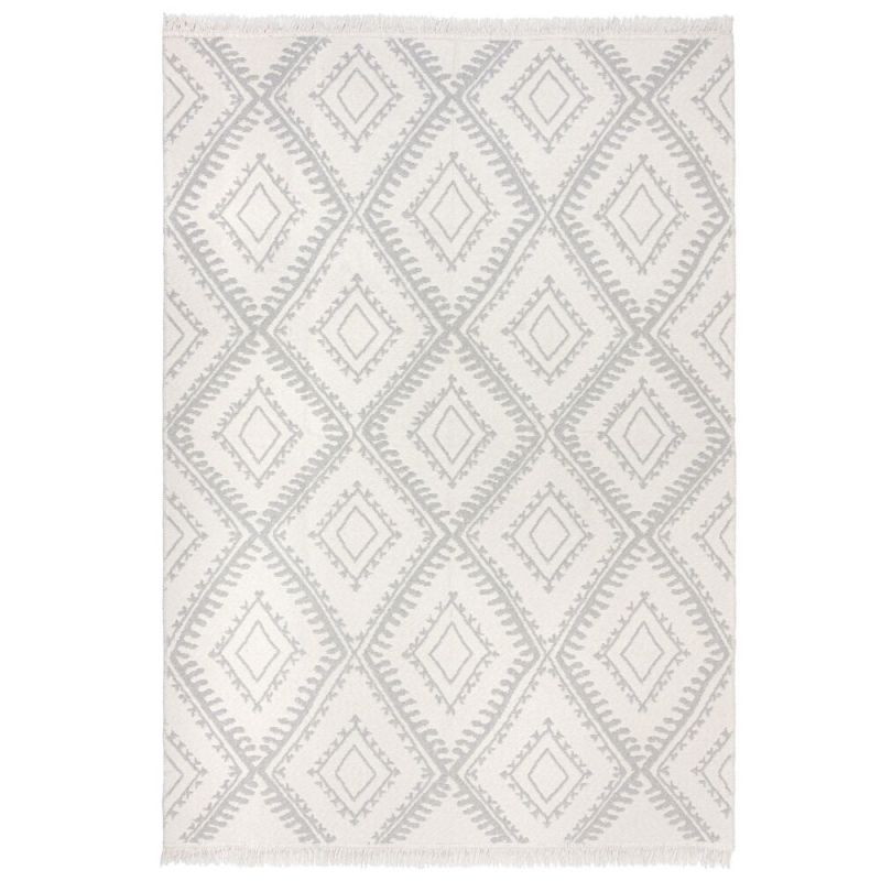Tapis en coton recyclé Alix blanc et gris