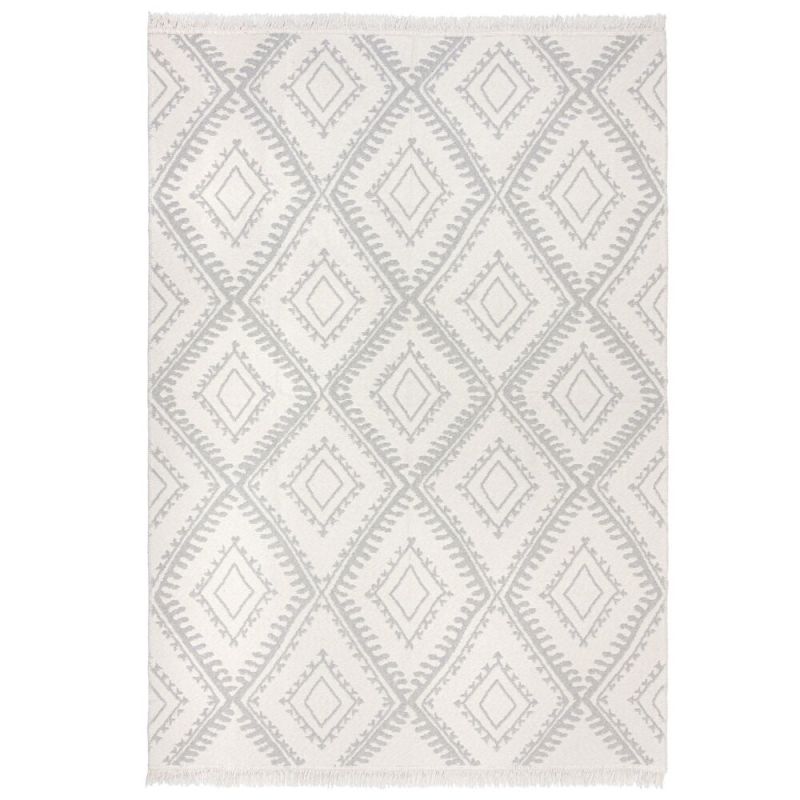 Tapis en coton recyclé Alix blanc et gris