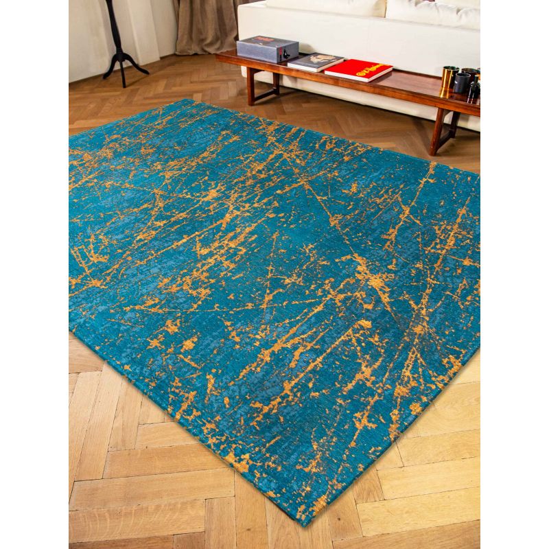 Tapis de Salon Design tissé plat Stella Eclat  Bleu Turquoise salon