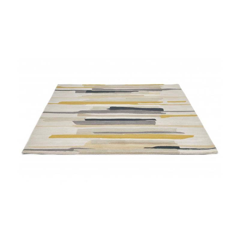 Tapis en laine formes géométrique gris moutarde et écru Zeal Pewter