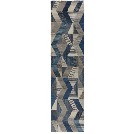 Tapis pure laine motifs géométriques Asher bleu Tapis pure laine motifs géométriques Asher bleu