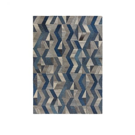 Tapis pure laine motifs géométriques Asher bleu