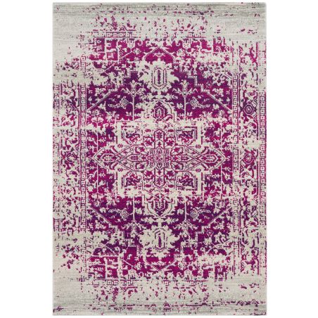 Tapis de salon Antique en polypropylène fuchsia et gris