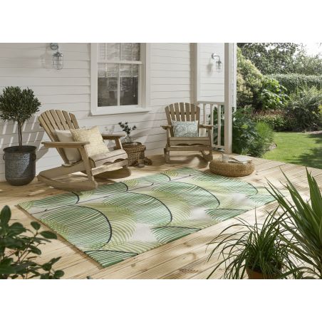 Tapis d'extérieur en polypropylène Manila Leaf botanical green Tapis d'extérieur en polypropylène Manila Leaf botanical green