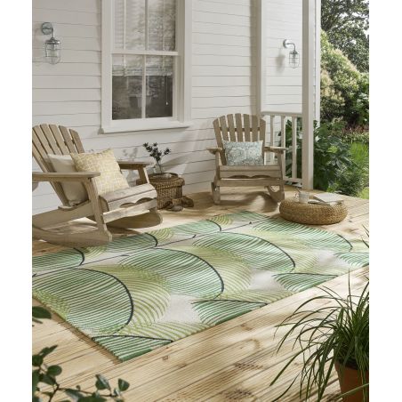 Tapis d'extérieur en polypropylène Manila Leaf botanical green Tapis d'extérieur en polypropylène Manila Leaf botanical green
