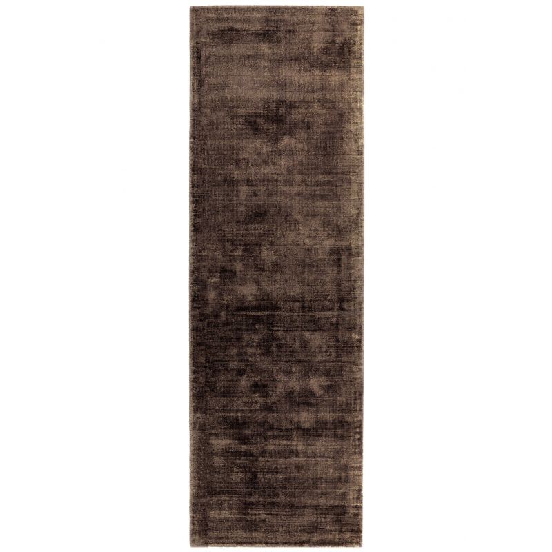 Tapis de salon haut de gamme en viscose tissé main Elizabeth Chocolat couloir