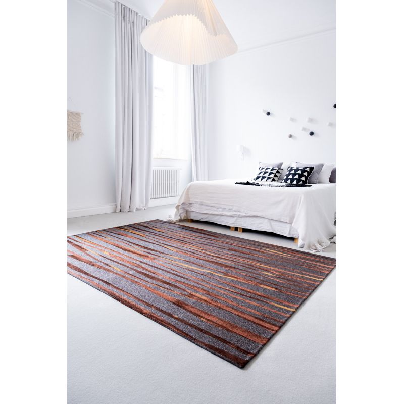 Tapis de Salon tissé plat Prestige Bamboo Black Wood Noir Orange chambre