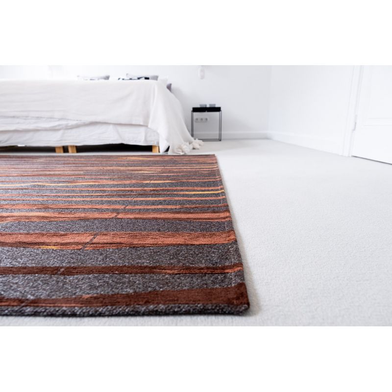 Tapis de Salon tissé plat Prestige Bamboo Black Wood Noir Orange