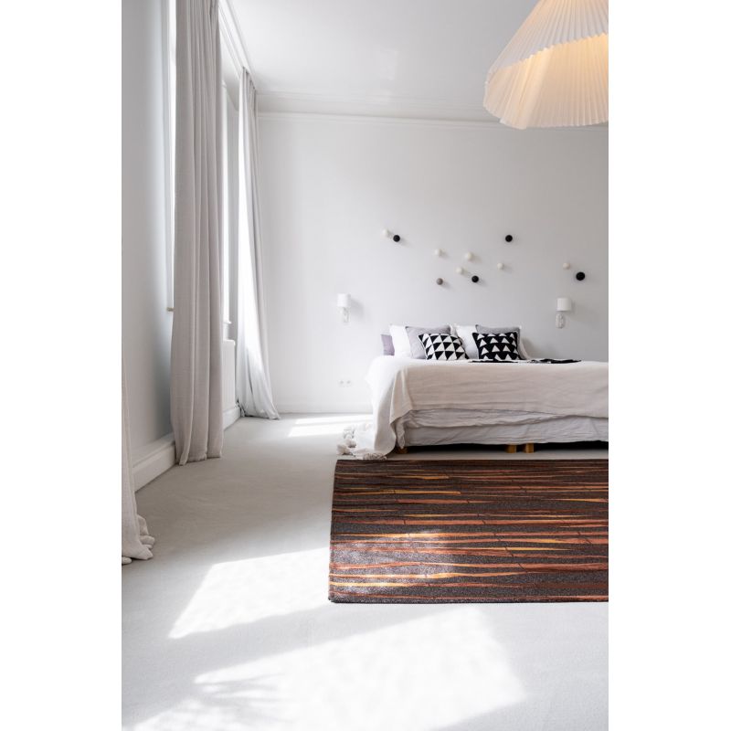 Tapis de Salon tissé plat Prestige Bamboo Black Wood Noir Orange lit