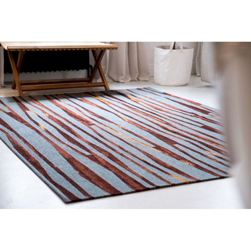 Tapis de Salon tissé plat Prestige Bamboo Azur Gold séjour
