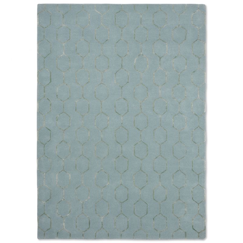 Tapis de salon graphique laine et viscose Gio Bleu mineral et gris Wedgwood SALON